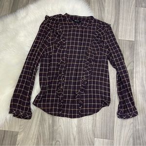 Madewell size small button down long sleeve flannel shirt maroon metallic stripe